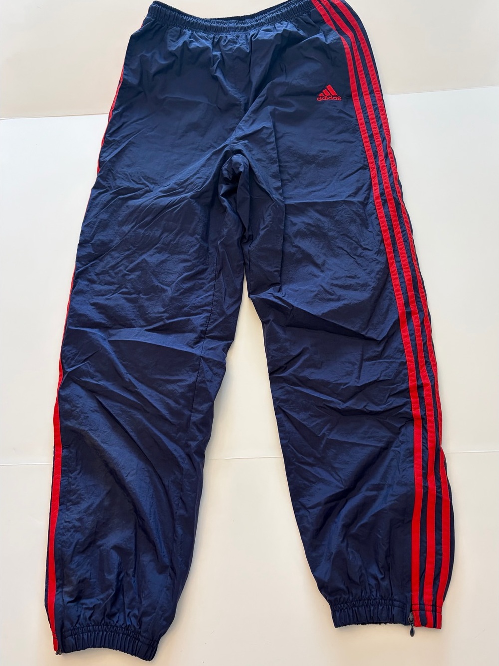 Vintage Adidas Nylon Track Pants Navy Red 90s Y2K Ankle Zip Windbreaker